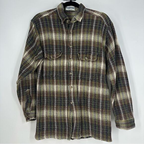 RESERVOIR Worldwide Multicolored Herringbone Button Down Shacket Shirt Sz M - Picture 1 of 9